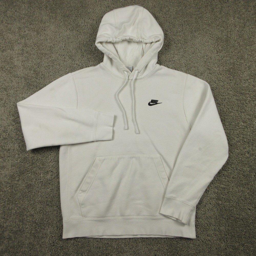 Nike Sweater Mens Small White Sportswear Club Fleece‎ Pullover Hoodie Sweatshirt